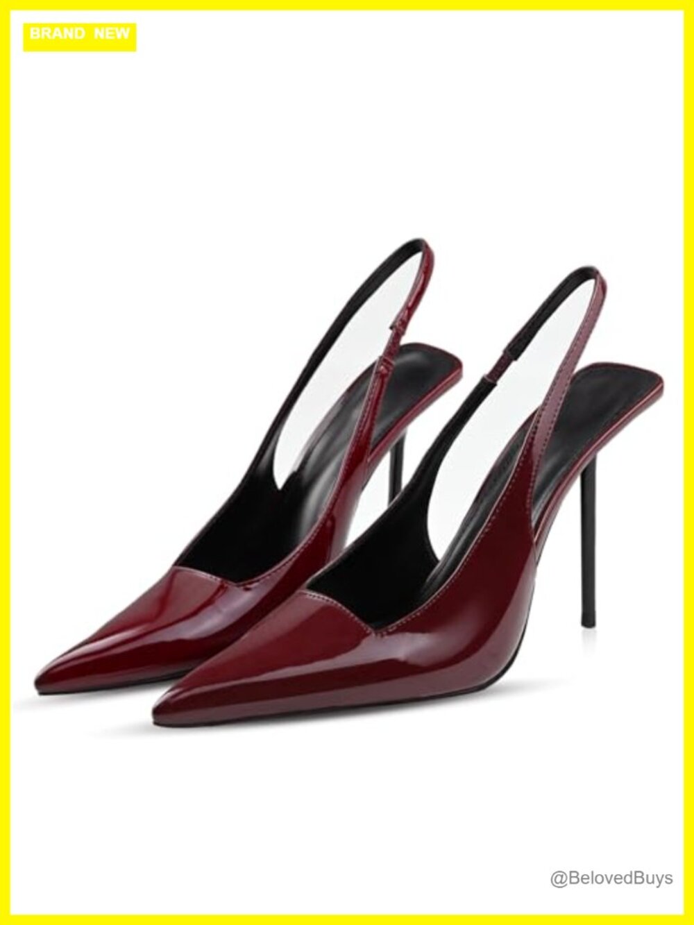 Slingback Heels Pointed Toe Stiletto 4.13 Inch Faux Leather Dress Pumps